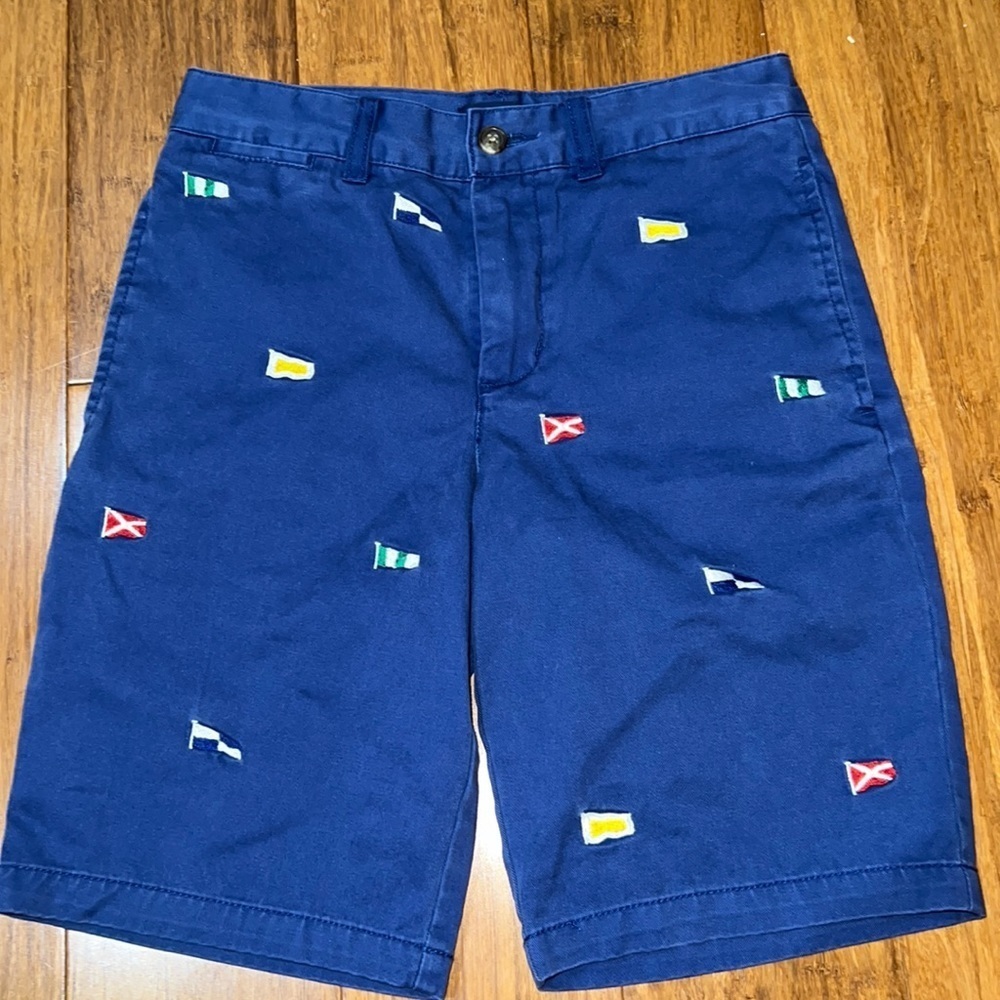 Polo Ralph Lauren boys blue flat front shorts with embroidered flags size 10